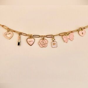 Gold and Pink Sweetheart Charm Necklace